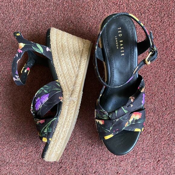 NWT Ted Baker London Cardone Floral Print Espadrille Wedge Sandal - Picture 9 of 11